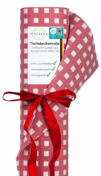 Sensalux Tischdeckenrollen 1,18m x 25m, Karomuster, Weiß-Rot