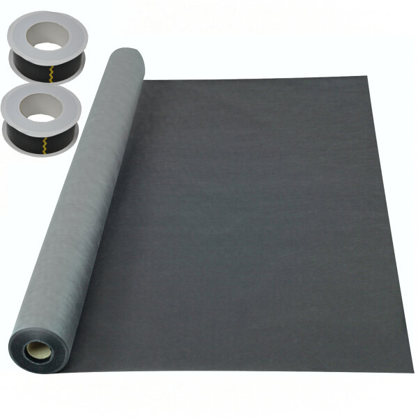 AMF Life Dachunterspannbahn, Dachfolie, grau 1,5m x 25m + 2x Klebeband Schwarz