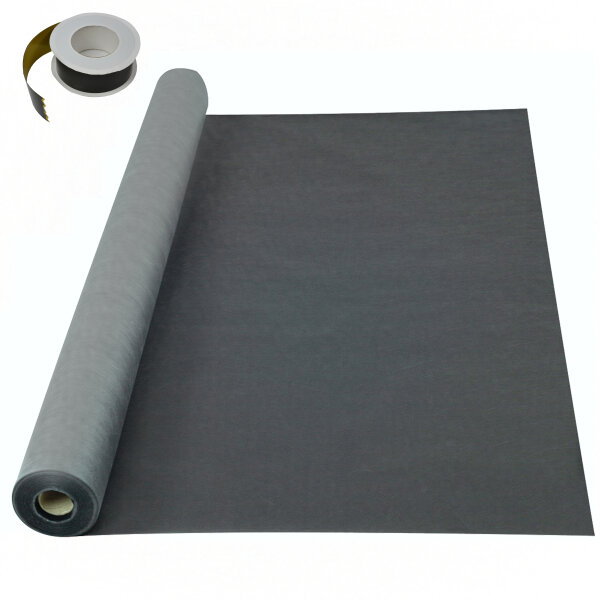AMF Life Dachunterspannbahn, Dachfolie, grau, 1,5 x 50m + 1x Klebeband Schwarz