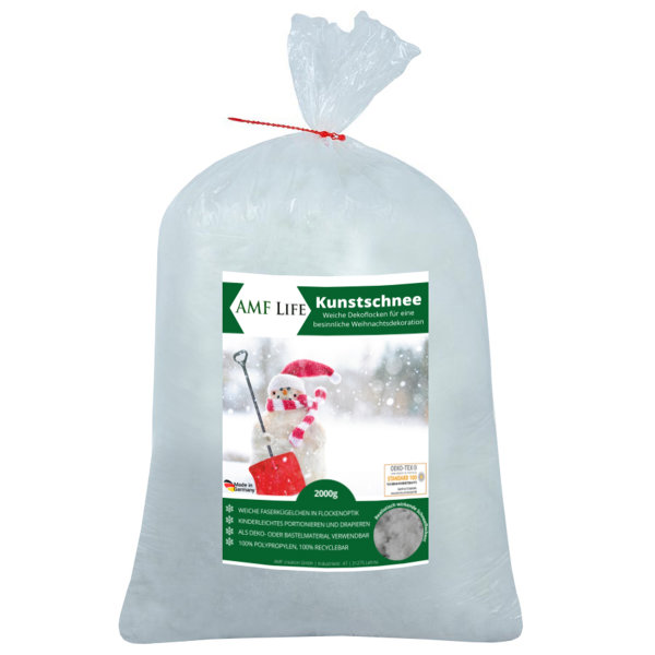 AMF Life Kunstschnee, dekorative Schneeflocken, Schnee-Watte, Dekoschnee, 2000g