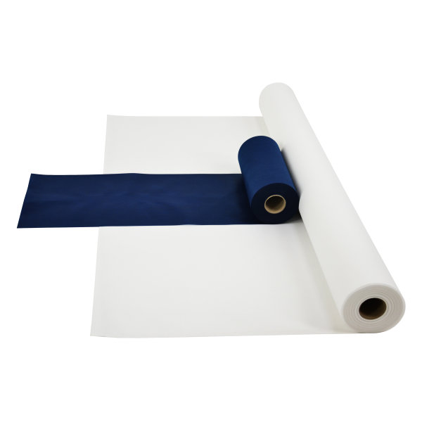 Sensalux Kombi-Set 1 Tischdeckenrolle 1m x 25m weiß + Tischläufer 30cm blau