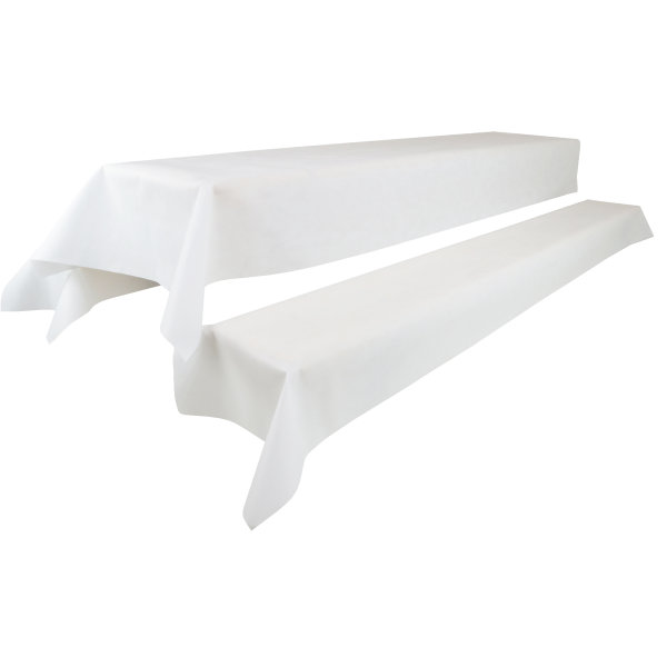 Sensalux abwaschbare Tischdecke, 1m x 2,5m, Weiß, inkl. 2 weiße Bankauflagen
