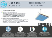 Horch Akustik Deckensegel mit Beleuchtung, 120cm x 240cm - 2,88m², Schneeweiß (Vlies) ohne Rahmen, 6 Strahler + RGB-Lichtleiste (bunt)