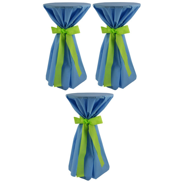 3 Stück Stehtischüberwürfe Sensalux, Überwurf hellblau Schleifenband apfelgrün