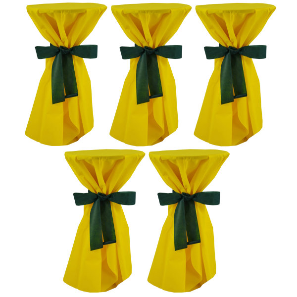 5 Stück Stehtischüberwürfe Sensalux, Überwurf gelb Schleifenband grün
