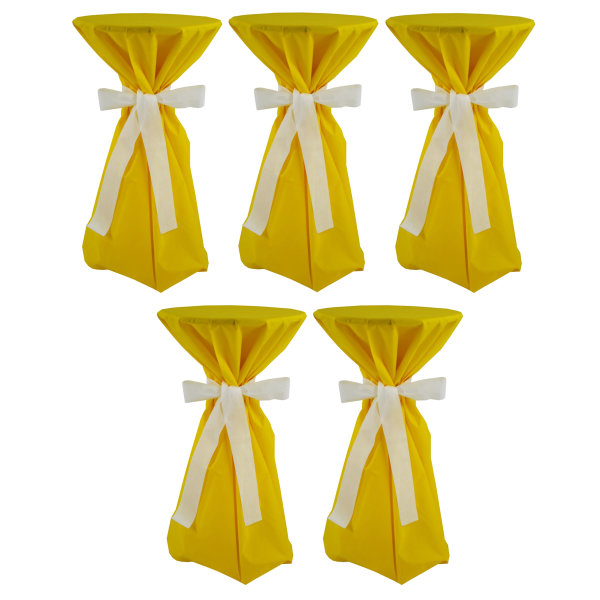 5 Stück Stehtischüberwürfe Sensalux, Überwurf gelb Schleifenband weiß