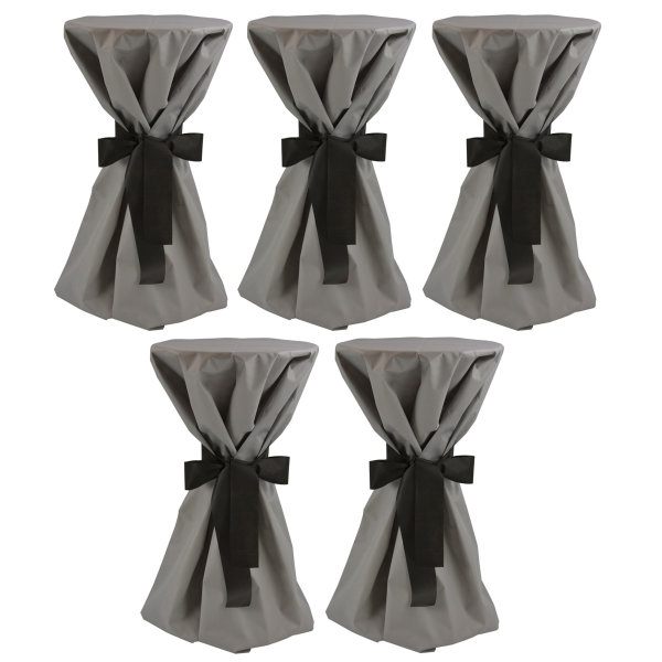 5 Stück Stehtischüberwürfe Sensalux, Überwurf grau Schleifenband schwarz