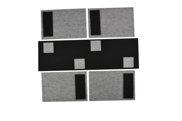 Filz-Kult, Tischläufer 1m x 30cm schwarz, 4x Bestecktasche schwarz, 4x Glasuntersetzer hellgrau, 4x Tischset hellgrau