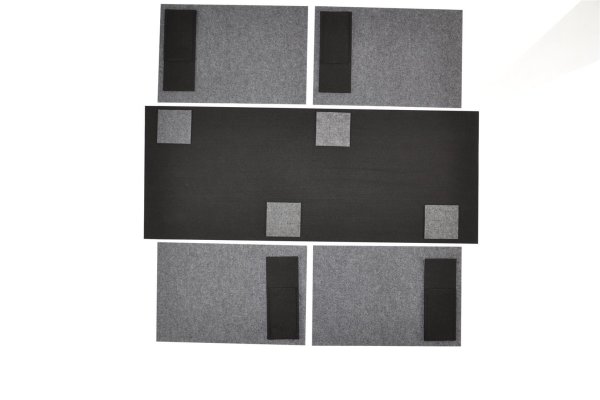 Filz-Kult, Tischläufer 1m x 40cm schwarz, 4x Bestecktasche schwarz, 4x Glasuntersetzer grau, 4x Tischset grau