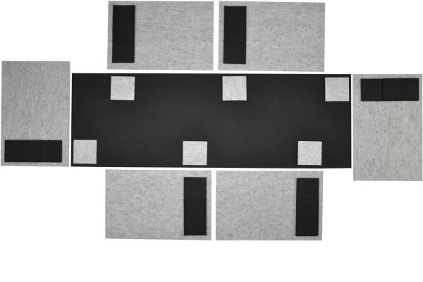 Filz-Kult, Tischläufer 1,2m x 40cm schwarz, 6x Bestecktasche schwarz, 6x Glasuntersetzer hellgrau, 6x Tischset hellgrau