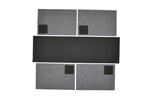 Filz-Kult, Tischläufer 1m x 30cm schwarz, 4x Glasuntersetzer schwarz, 4x Tischset grau