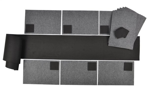 Filz-Kult, Tischläufer 2,5m x 30cm schwarz, 12x Glasuntersetzer schwarz, 12x Tischset grau