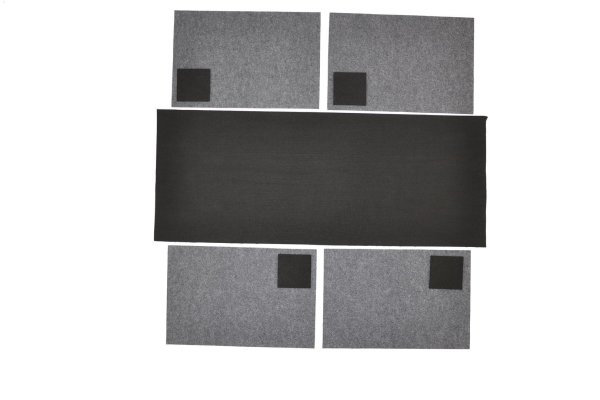 Filz-Kult, Tischläufer 1m x 40cm schwarz, 4x Glasuntersetzer schwarz, 4x Tischset grau