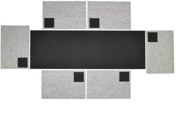 Filz-Kult, Tischläufer 1,2m x 40cm schwarz, 6x Glasuntersetzer schwarz, 6x Tischset hellgrau