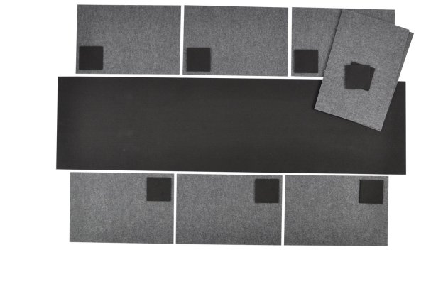 Filz-Kult, Tischläufer 1,5m x 40cm schwarz, 8x Glasuntersetzer schwarz, 8x Tischset grau
