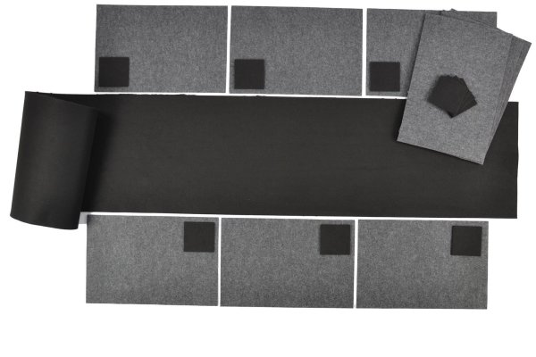 Filz-Kult, Tischläufer 2m x 40cm schwarz, 10x Glasuntersetzer schwarz, 10x Tischset grau