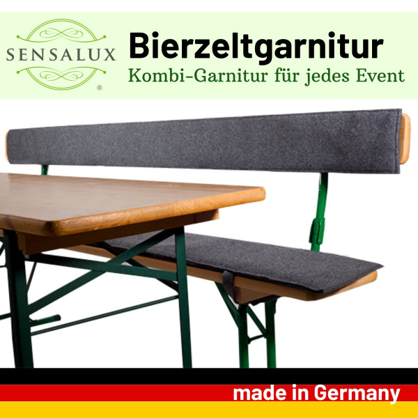 3-teiliges Bierzeltgarnitur Auflagenset – 2 Bankauflagen Mit Halteschlaufen + 1 Tischdecke – Anthrazit, Gepolstert, 220 X 25 Cm & 240 X 70 Cm – Für Alle Festzeltgarnituren