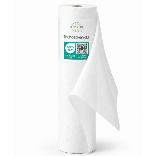 Sensalux Tischdeckenrolle 25m lang aus stoffähnlichem Vlies, 1,18 m x 25 m Weiß